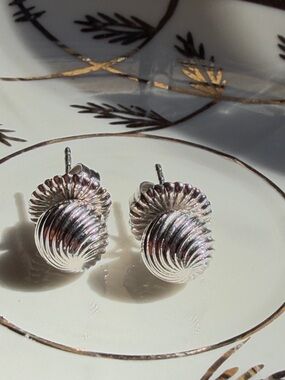 925 Silver Ribbed Dome Stud Earrings - Women Jewelry